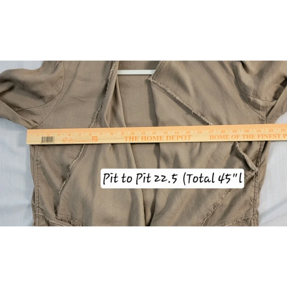 Free People Drape Front Raw Edge Linen Jacket Olive Taupe Large Boho